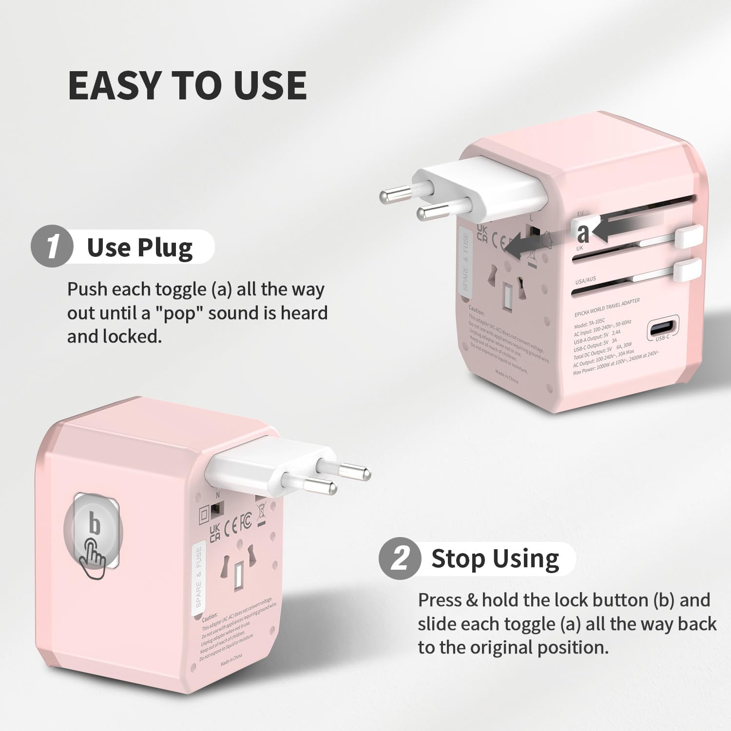 EPICKA TA-105C pink fuse system and safety certifications