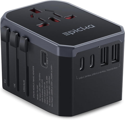 EPICKA universal travel adapter TA105C compact design for easy packing and global compatibility.