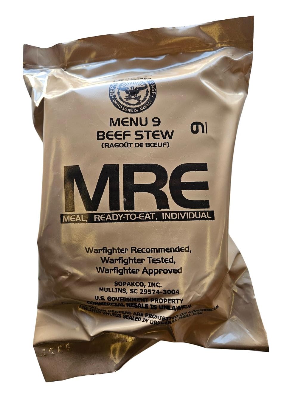 EPIDEMIC PROOF USGI MRE entree and sides, convenient ready-to-eat for emergencies and outdoor adventures.