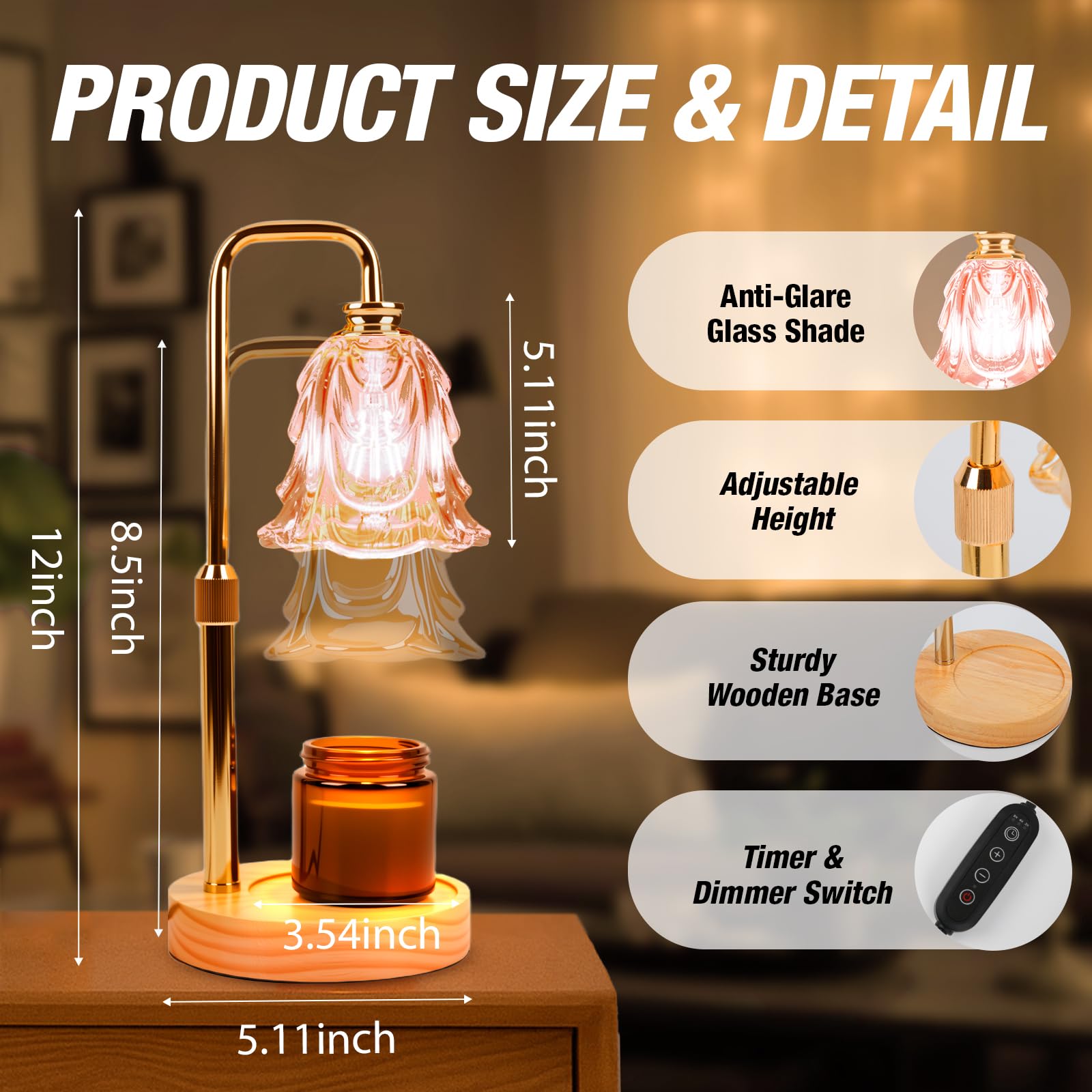 EPIMA candle warmer lamp offers five brightness levels for mood control