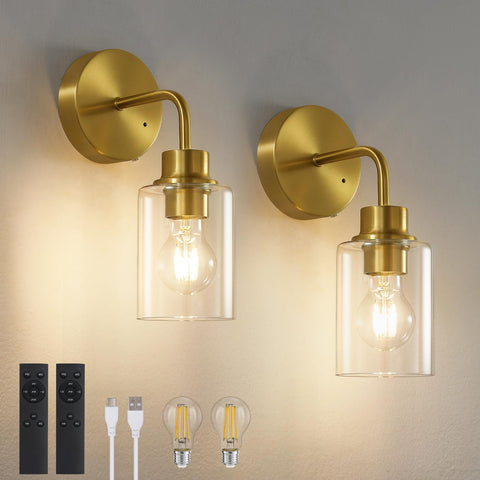 Epinl two-pack battery wall sconces emitting a soft warm glow for cozy spaces.