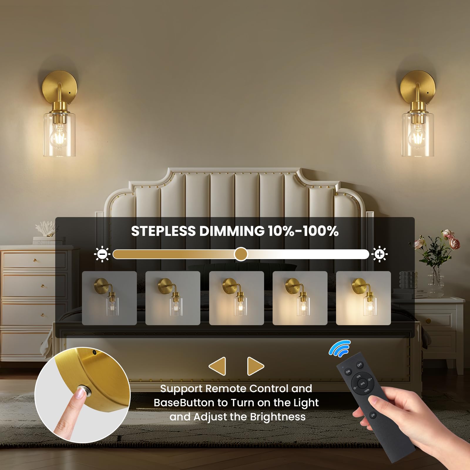Epinl wall light with a brushed gold finish adds modern elegance.