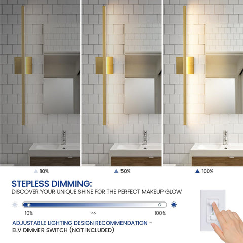 Epinl Gold vanity light close-up highlights brushed gold finish.