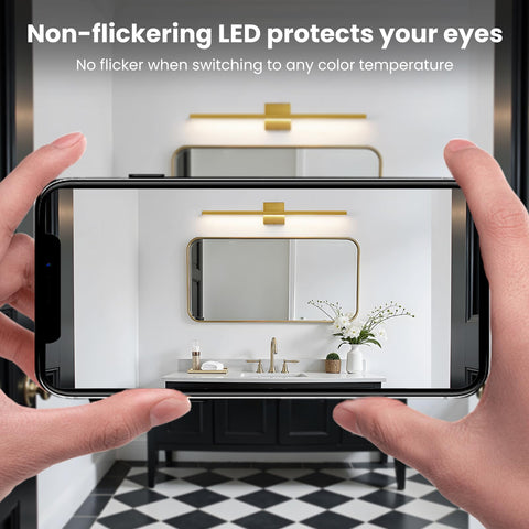Epinl Gold vanity light shows five CCT options for mood control.