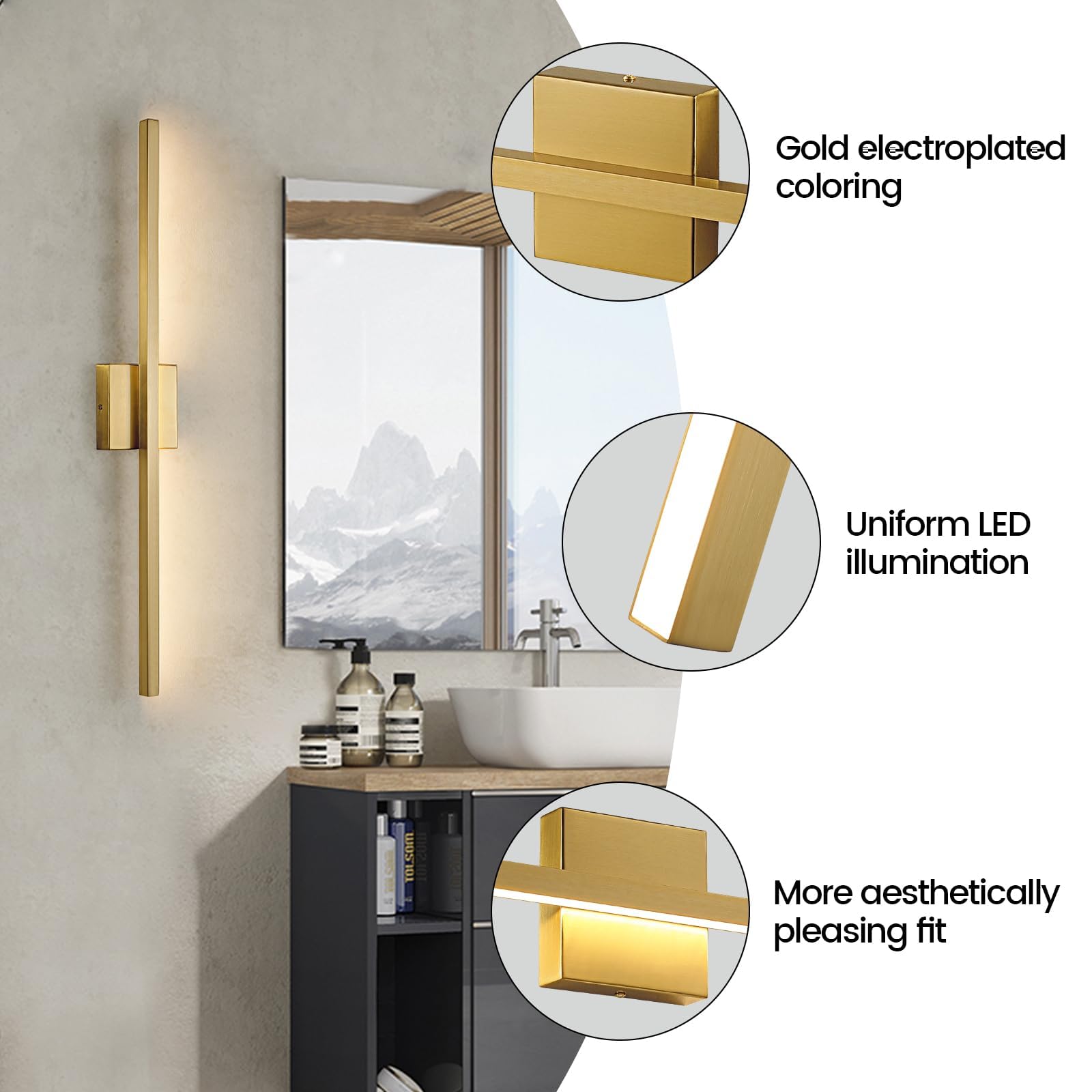 Epinl Gold vanity light dimmable panel enables flexible brightness.