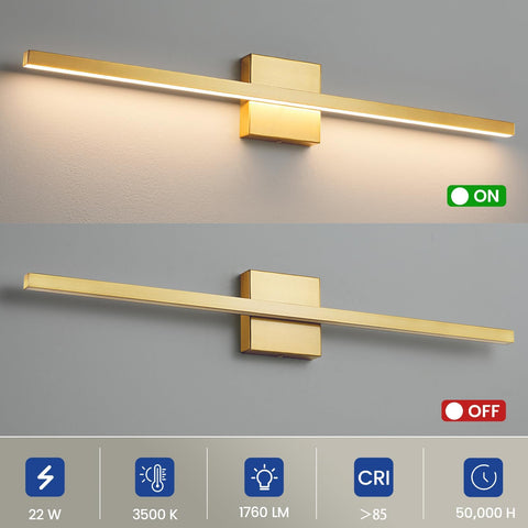 Epinl Gold vanity light night-time setting for low-key illumination.