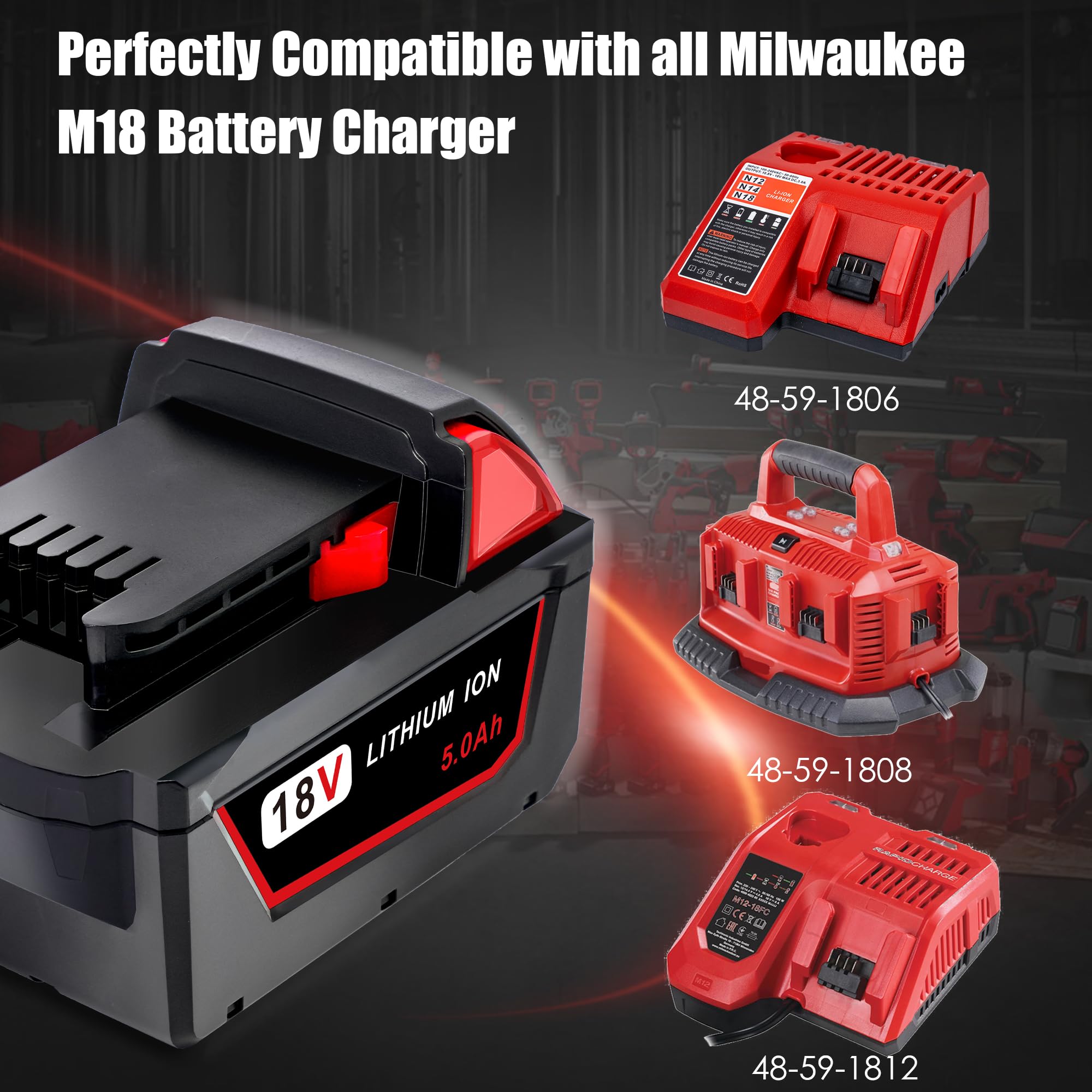 Epowon battery LED indicators show charge level for Milwaukee M18