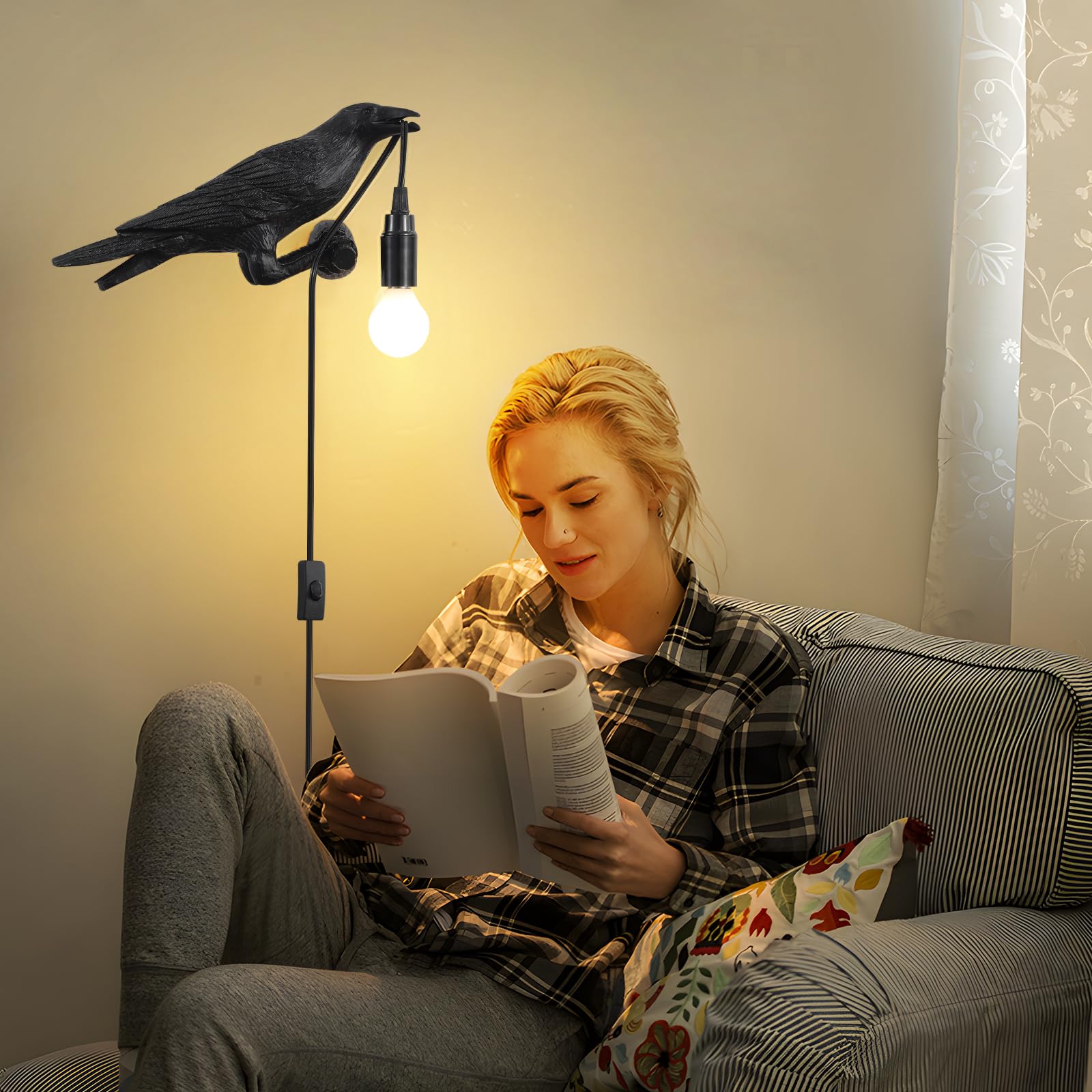 EPPARA gothic crow lamp doubles as wall sconce for mood lighting.