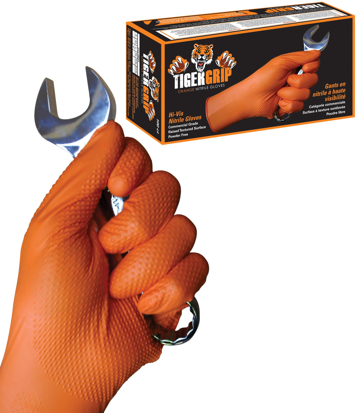 EPPCO TigerGrip 8-mil nitrile glove with textured orange surface for secure grip