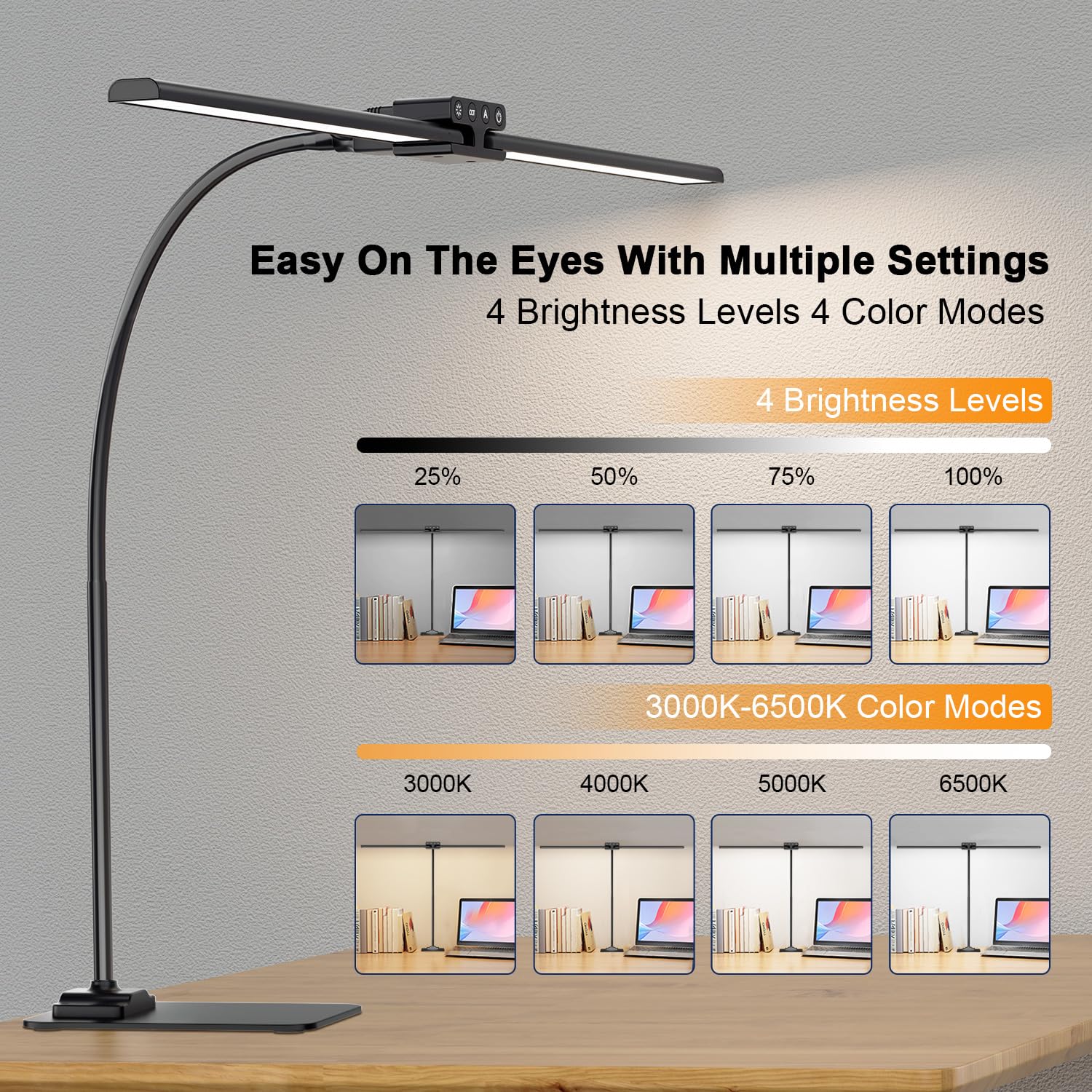 EppieBasic stable lamp base maintains a clutter-free desk setup.