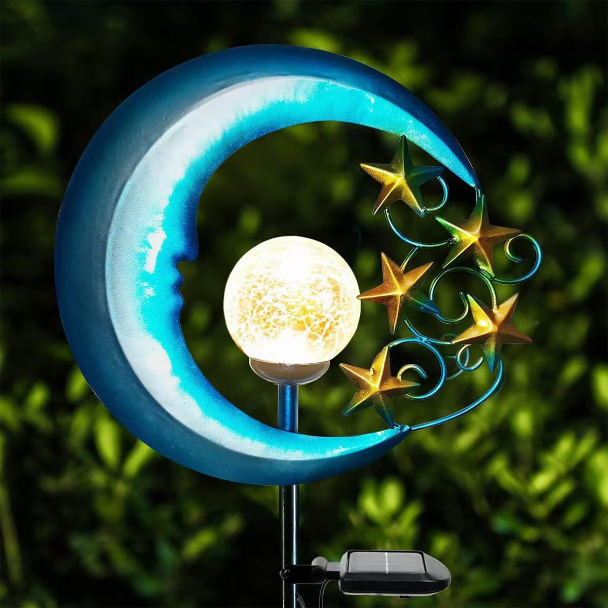 EPROSMIN Stars Moon Solar Light installation in garden creates magical welcome.