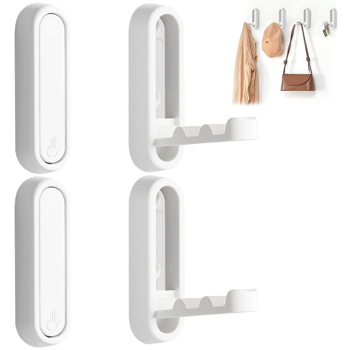 Eptcp foldable wall hook white four-pack mounted for organized entryway storage