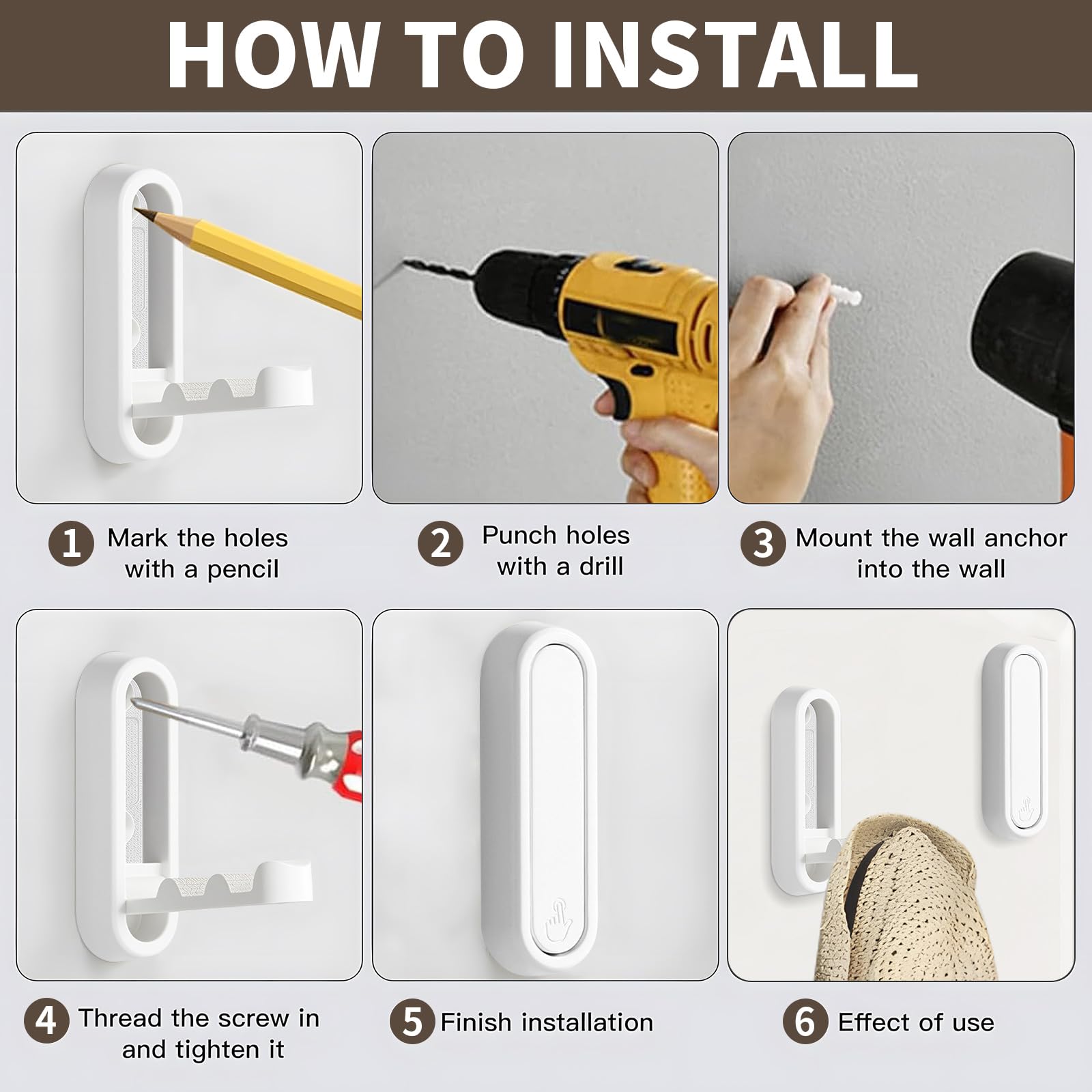 Eptcp white foldable wall hook in bedroom used for coats