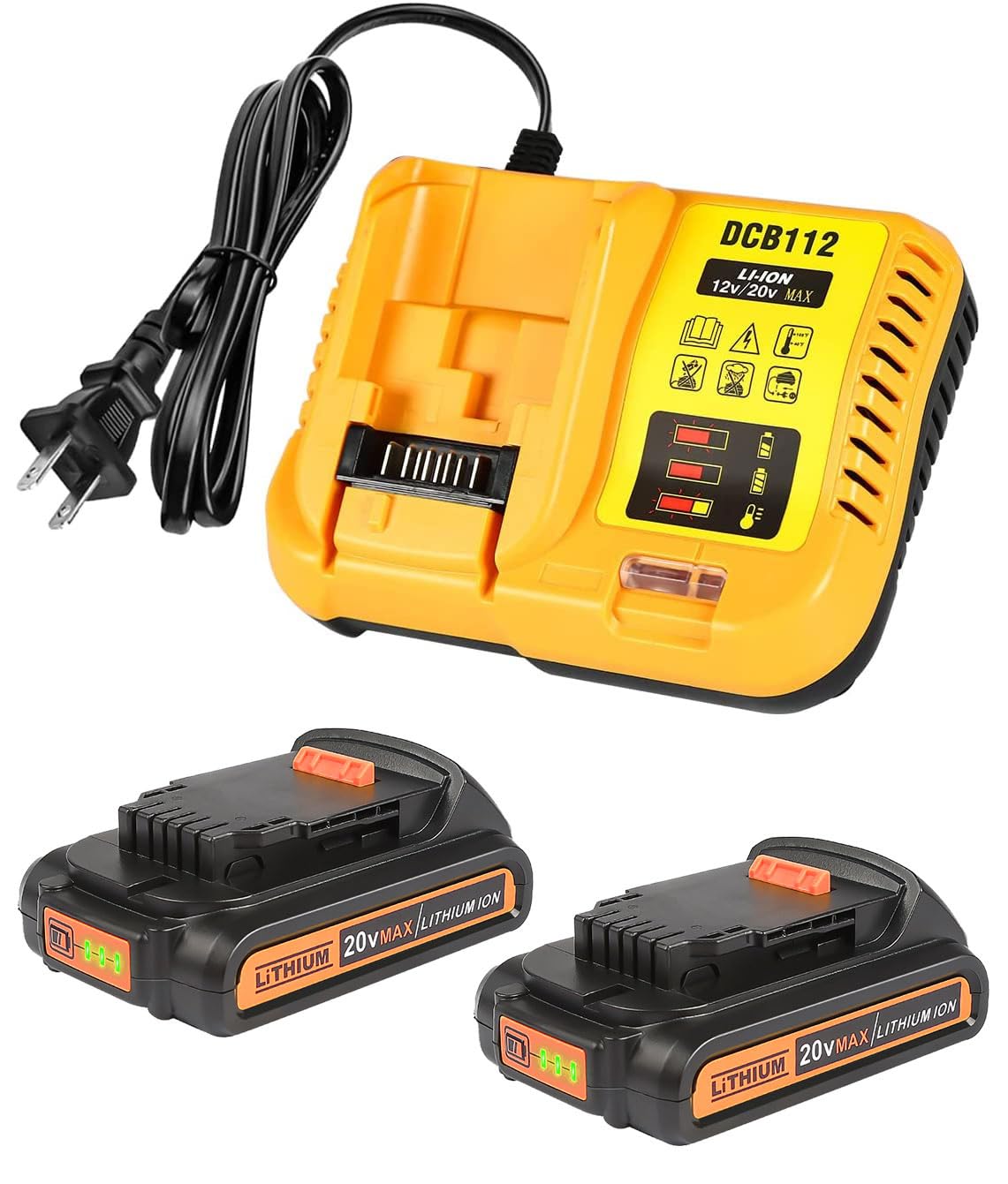 Epveyement 2-pack 20V battery DCB202 in use with Dewalt tools, reliable power on demand.