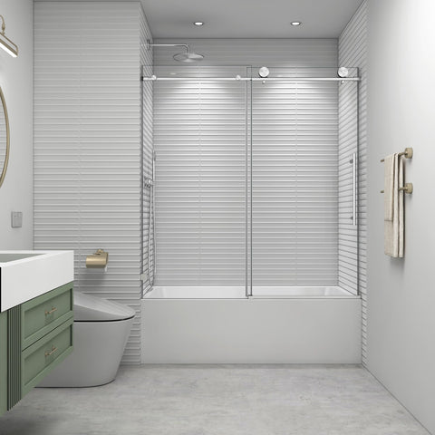 EPXMKX soft-closing sliding shower door in action for quiet operation.