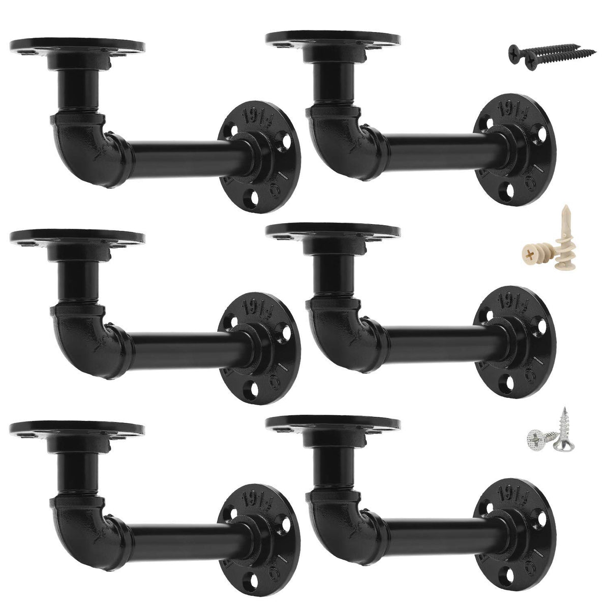 Equason pipe shelf brackets 6-pack support up to 25 kg for sturdy DIY shelves