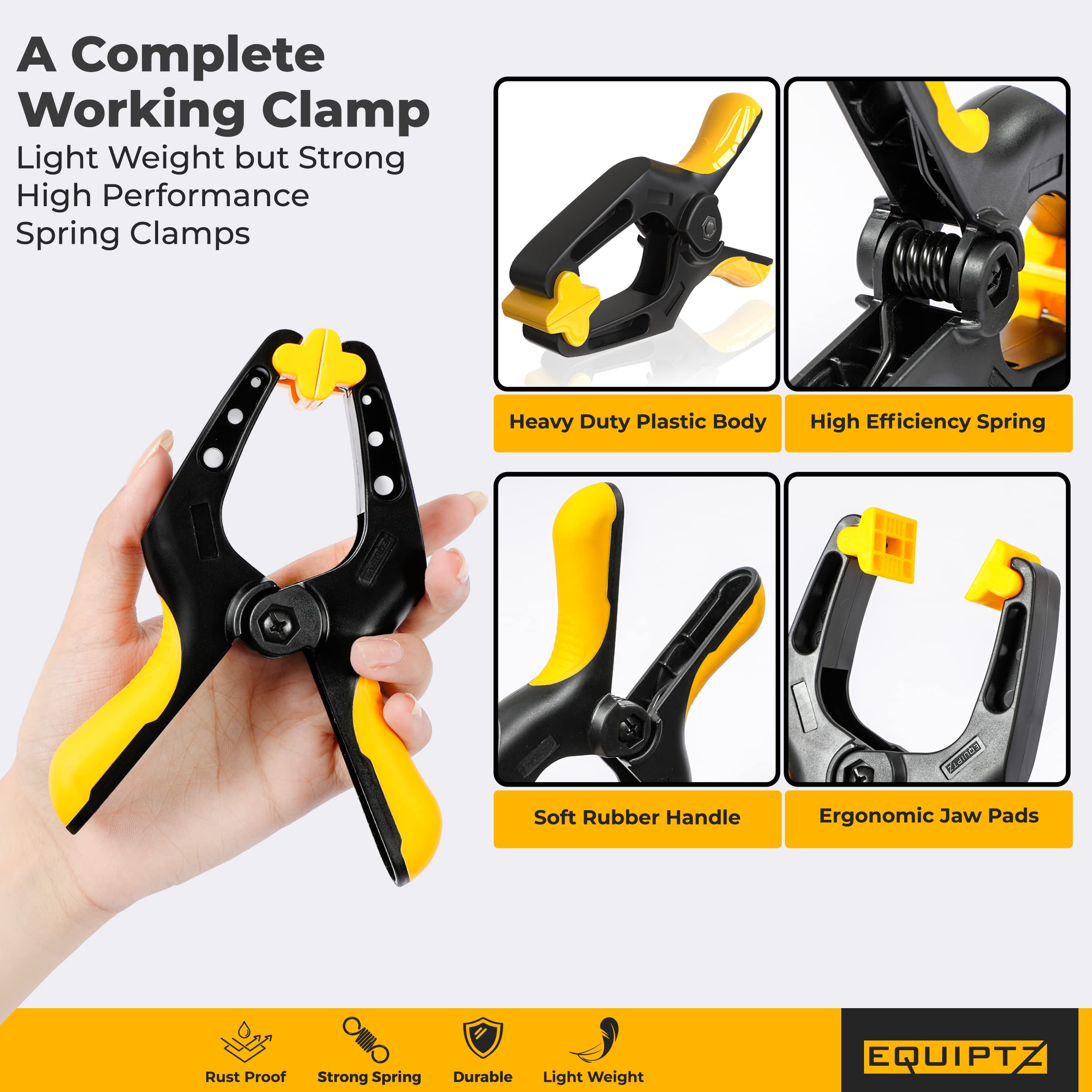 EQUIPTZ clamp showing soft rubber handles for a comfortable grip