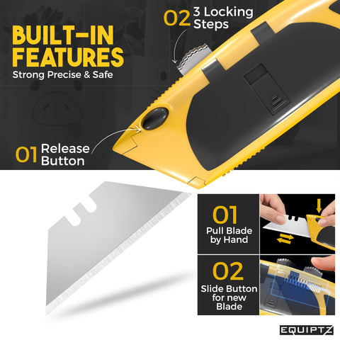 EQUIPTZ Auto Reload Utility Knife depth-slider enables precise controlled cuts