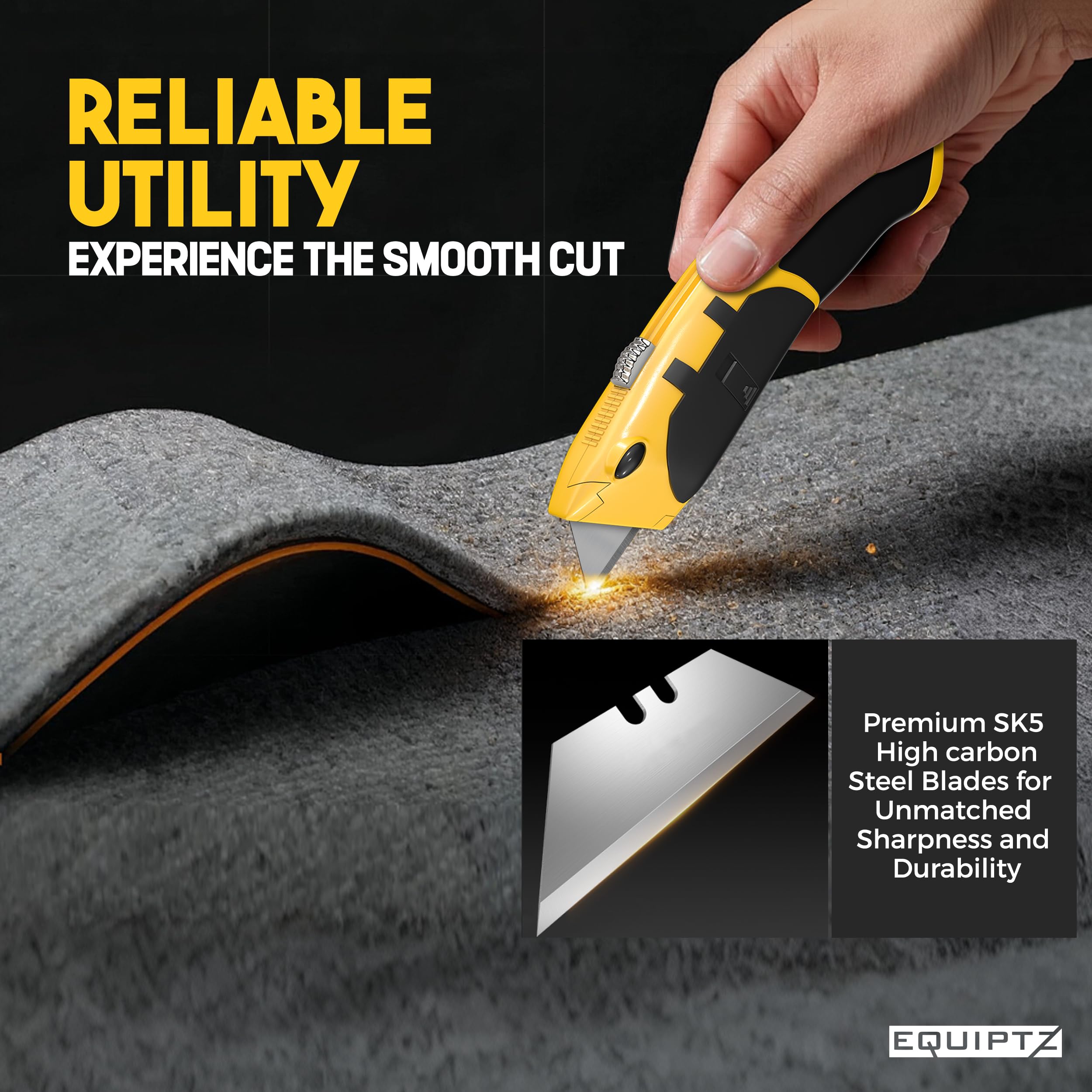 EQUIPTZ Auto Reload Utility Knife with lanyard-hole for secure on-site carrying