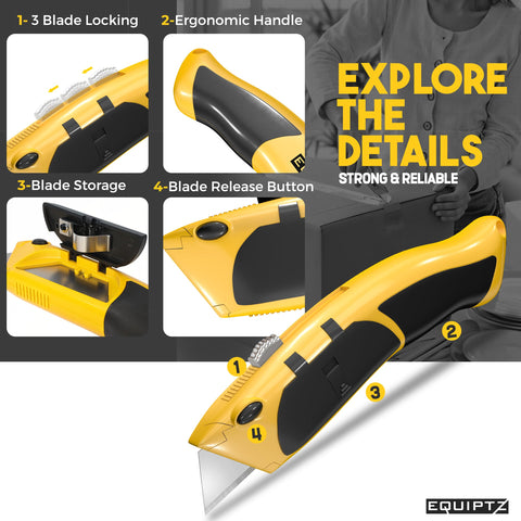 EQUIPTZ Auto Reload Utility Knife non-slip-handle provides secure grip during tasks