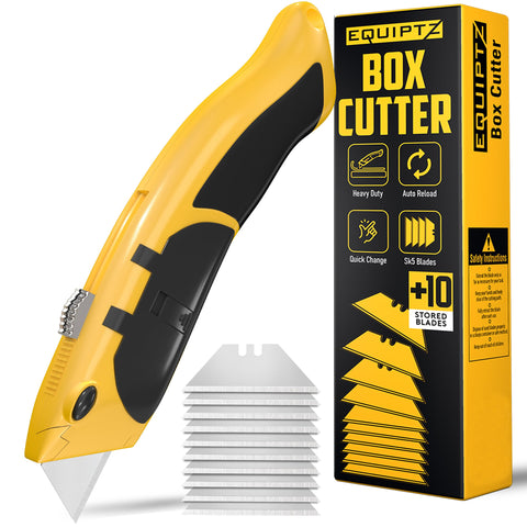 EQUIPTZ Auto Reload Utility Knife top view showing quick blade changes for uninterrupted work
