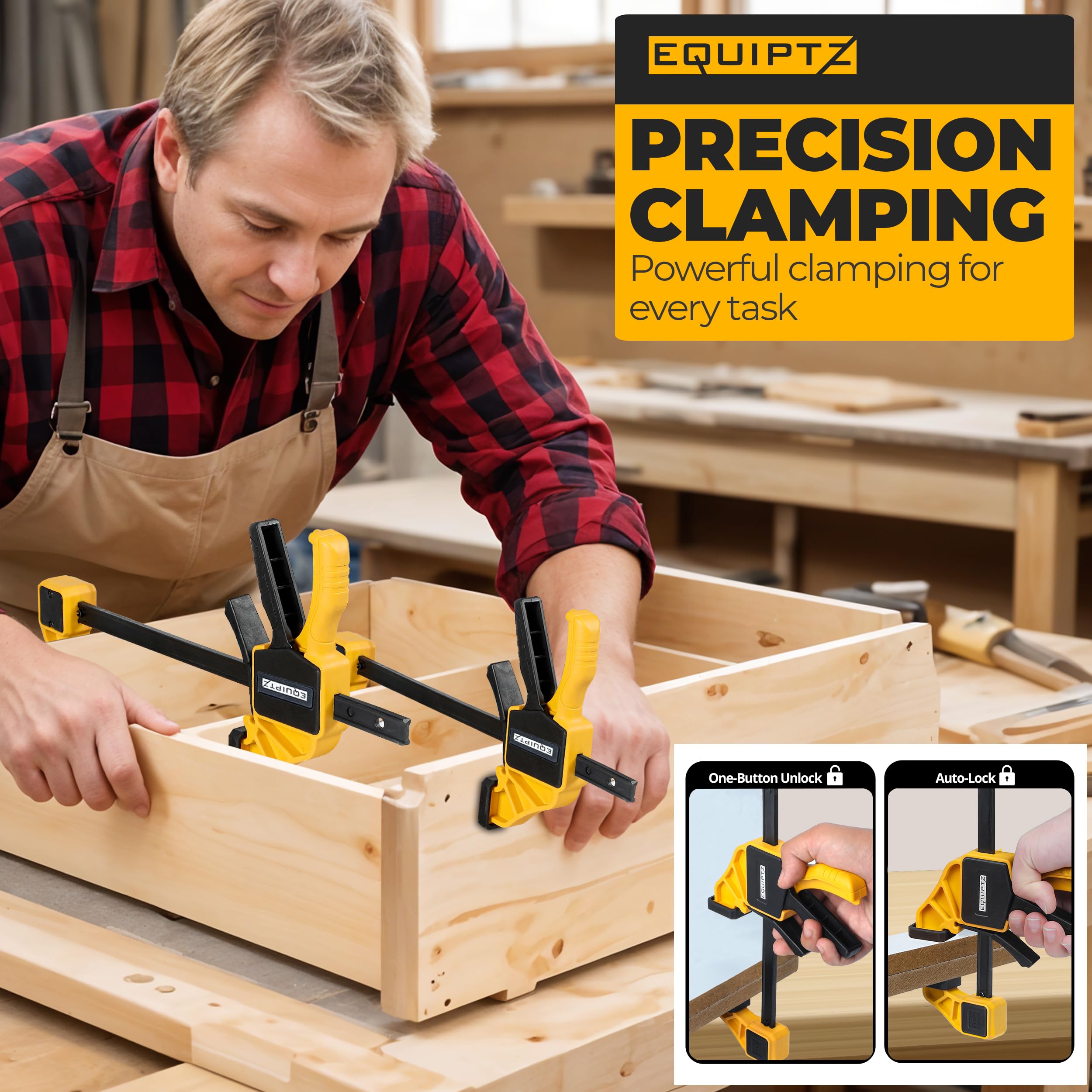 EQUIPTZ ergonomic padded jaws protect workpieces during use.