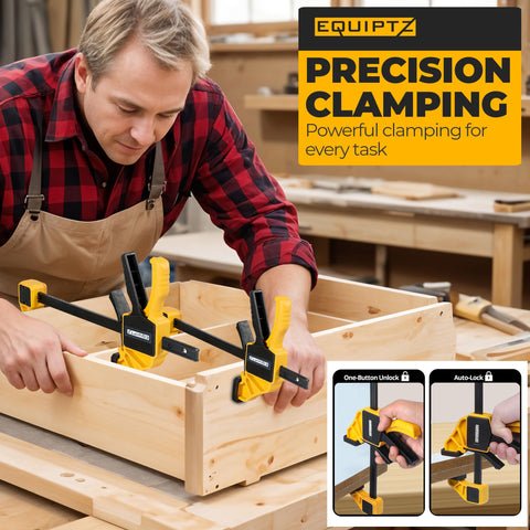 EQUIPTZ durable clamps—reinforced nylon and hardened steel for long-lasting carpentry use.
