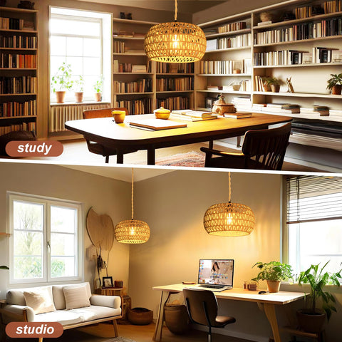 Eququorva farmhouse pendant creates cozy dining room ambience.