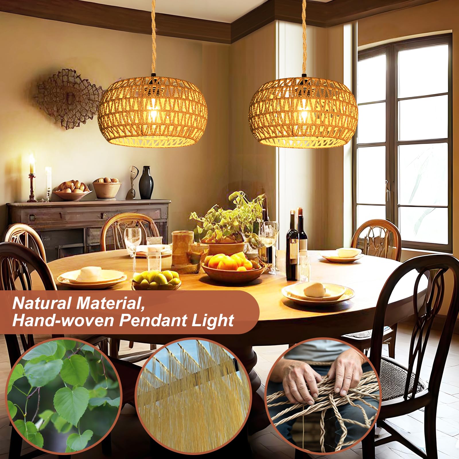 Eququorva plug-in pendant cord extended to 16.4 feet for versatile ceiling height.