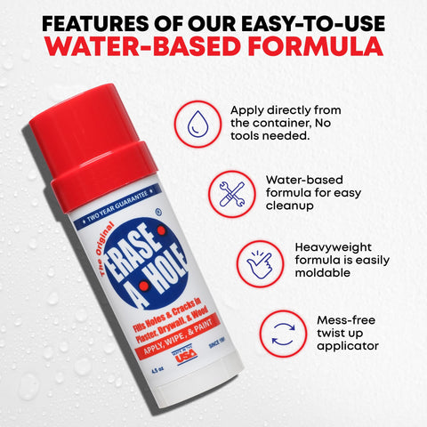 Erase-A-Hole twist-up applicator lets you repair anywhere without tools.