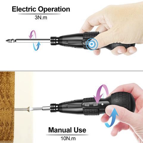 ERAVOR 3.6V cordless screwdriver electric mode in use for smooth screwing.