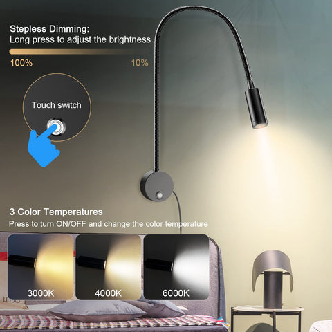 ERAY dimmable reading light with touch control for customizable brightness and comfort.