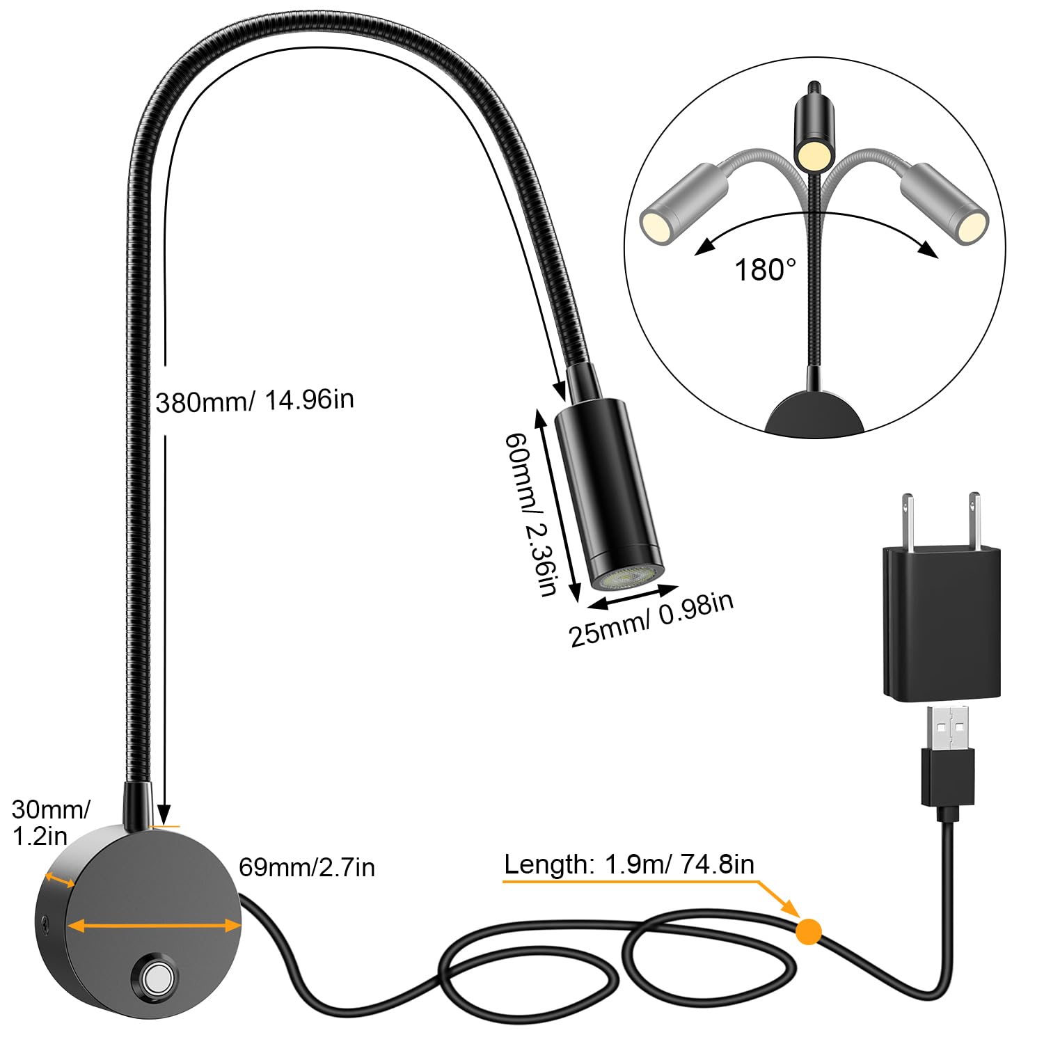 ERAY three-color temperature option adapts to task-like white, natural, or warm light.