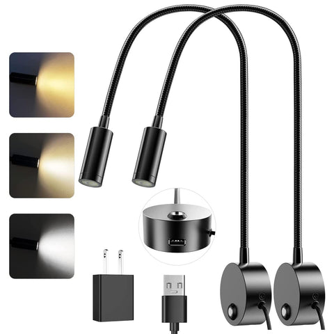 ERAY wall-mounted reading light with 15-inch gooseneck for focused book illumination.