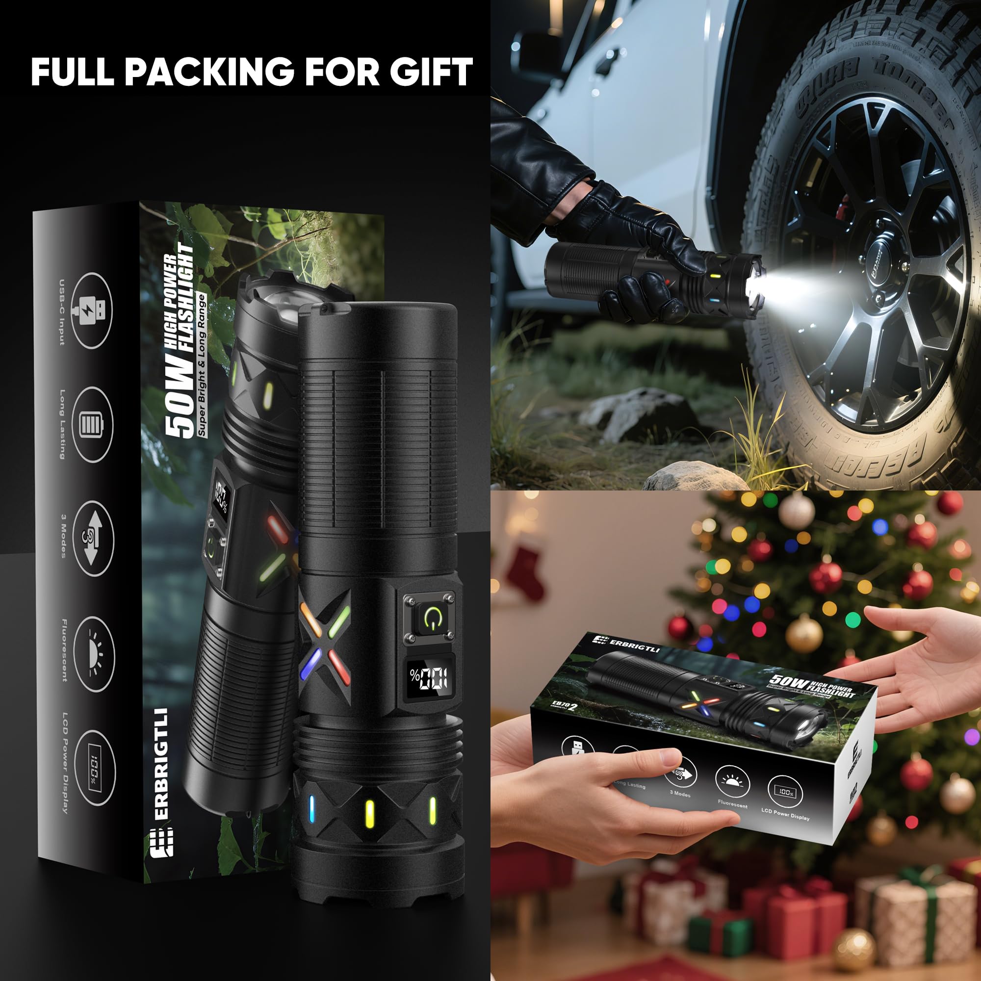erbrigtli flashlight compact handheld design fits easily in a pack