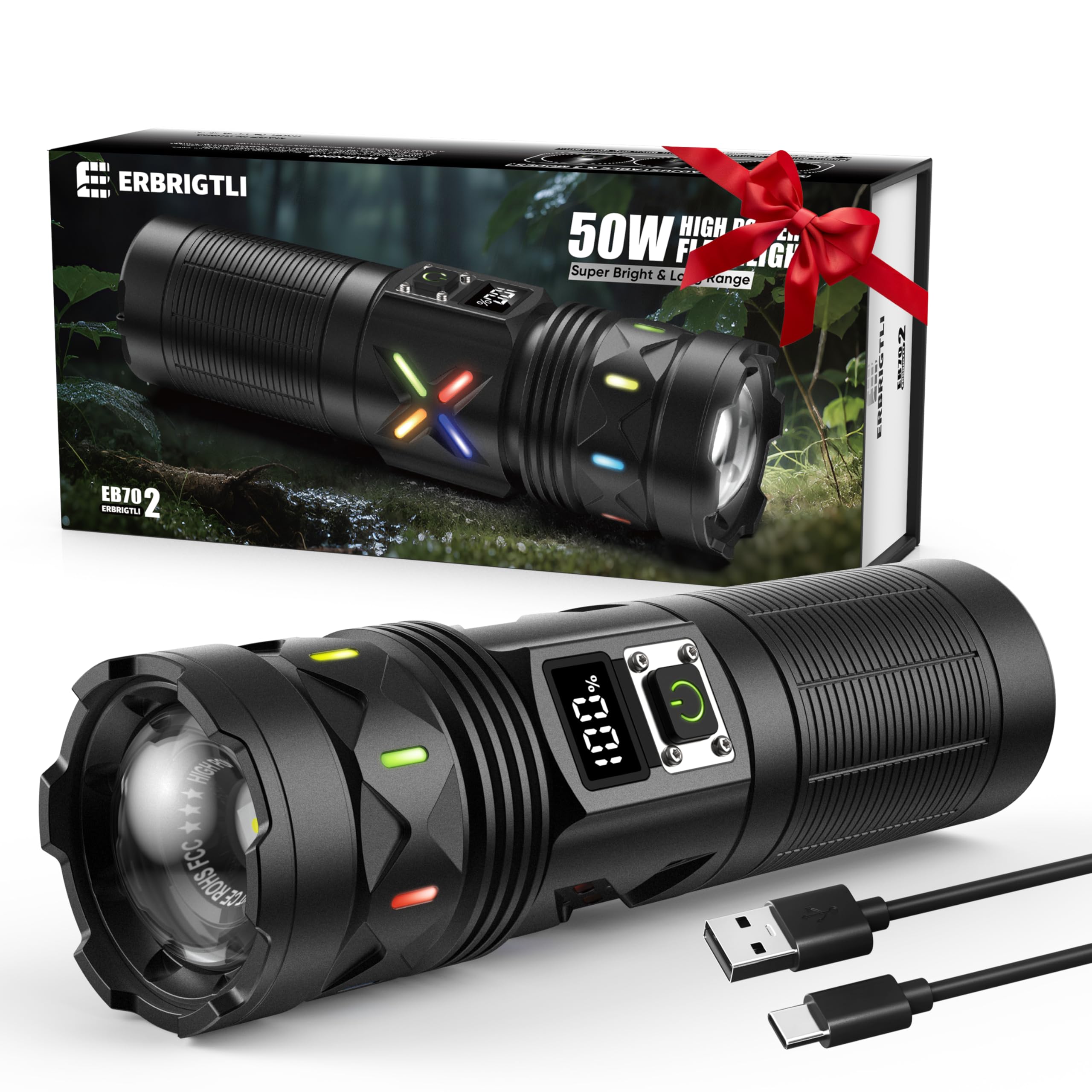 erbrigtli flashlight zoom beam in hand for long-range night visibility