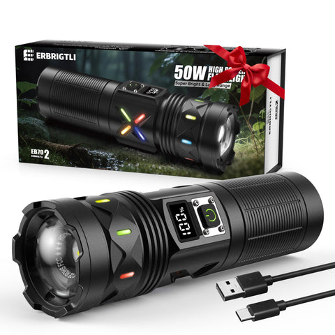 erbrigtli flashlight zoom beam in hand for long-range night visibility