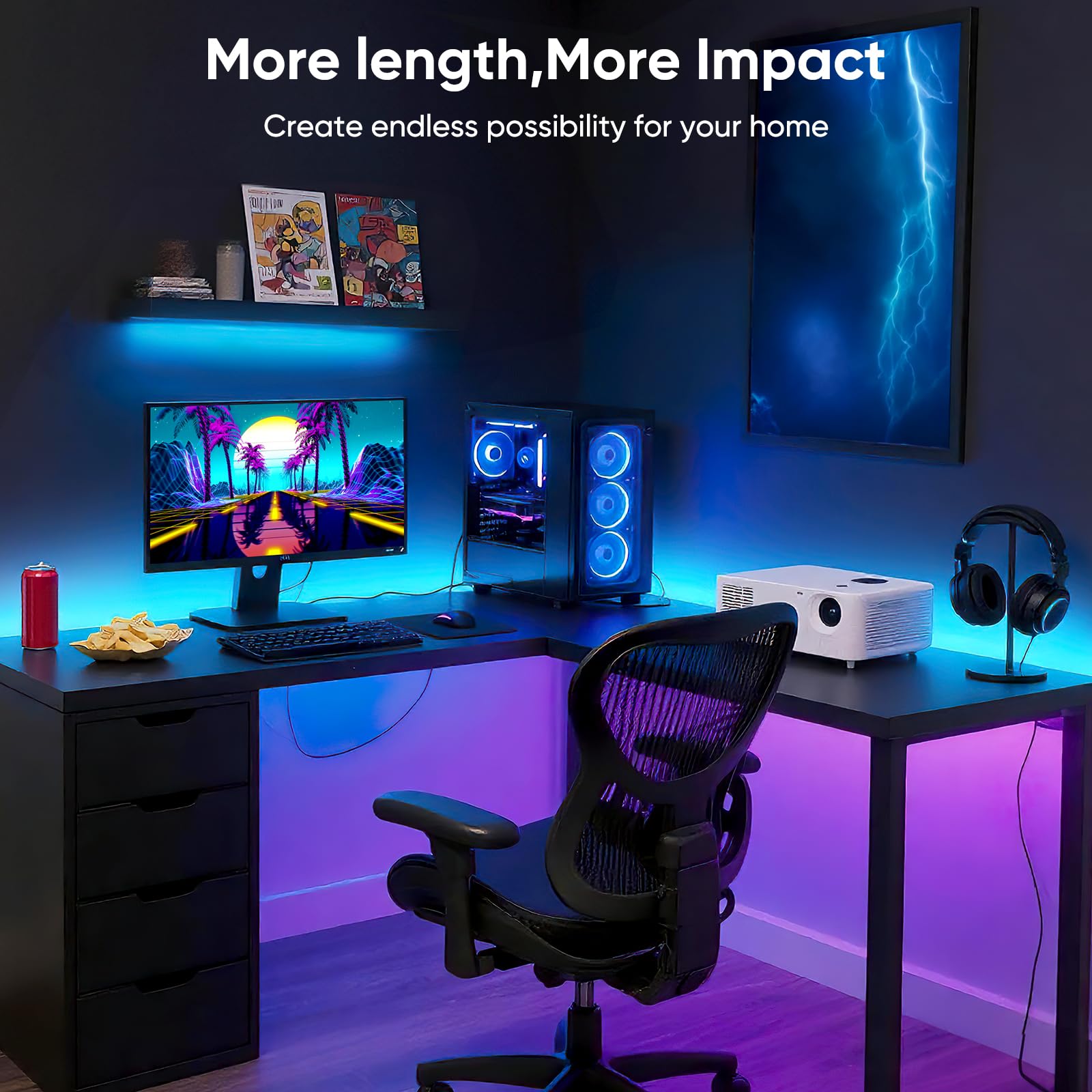 ERBTY IC Smart RGB strip lights shown with remote control for flexible room lighting