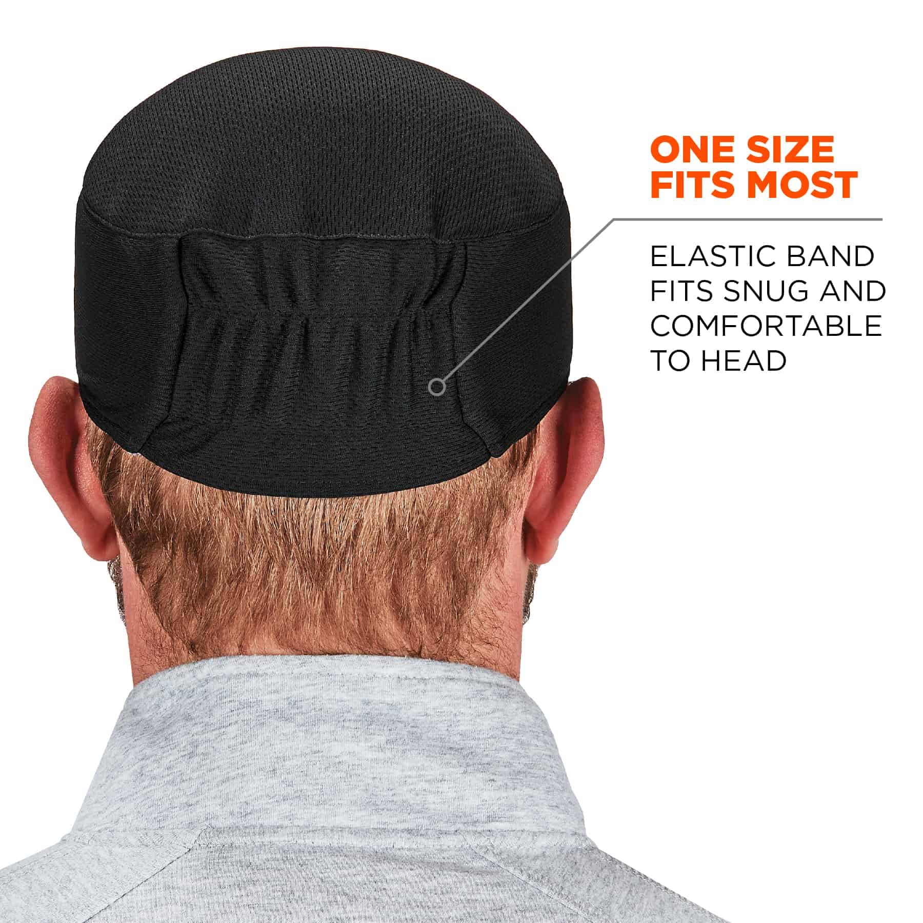 Ergodyne Chill-Its 6630 under-helmet wear illustrating low-profile fit.