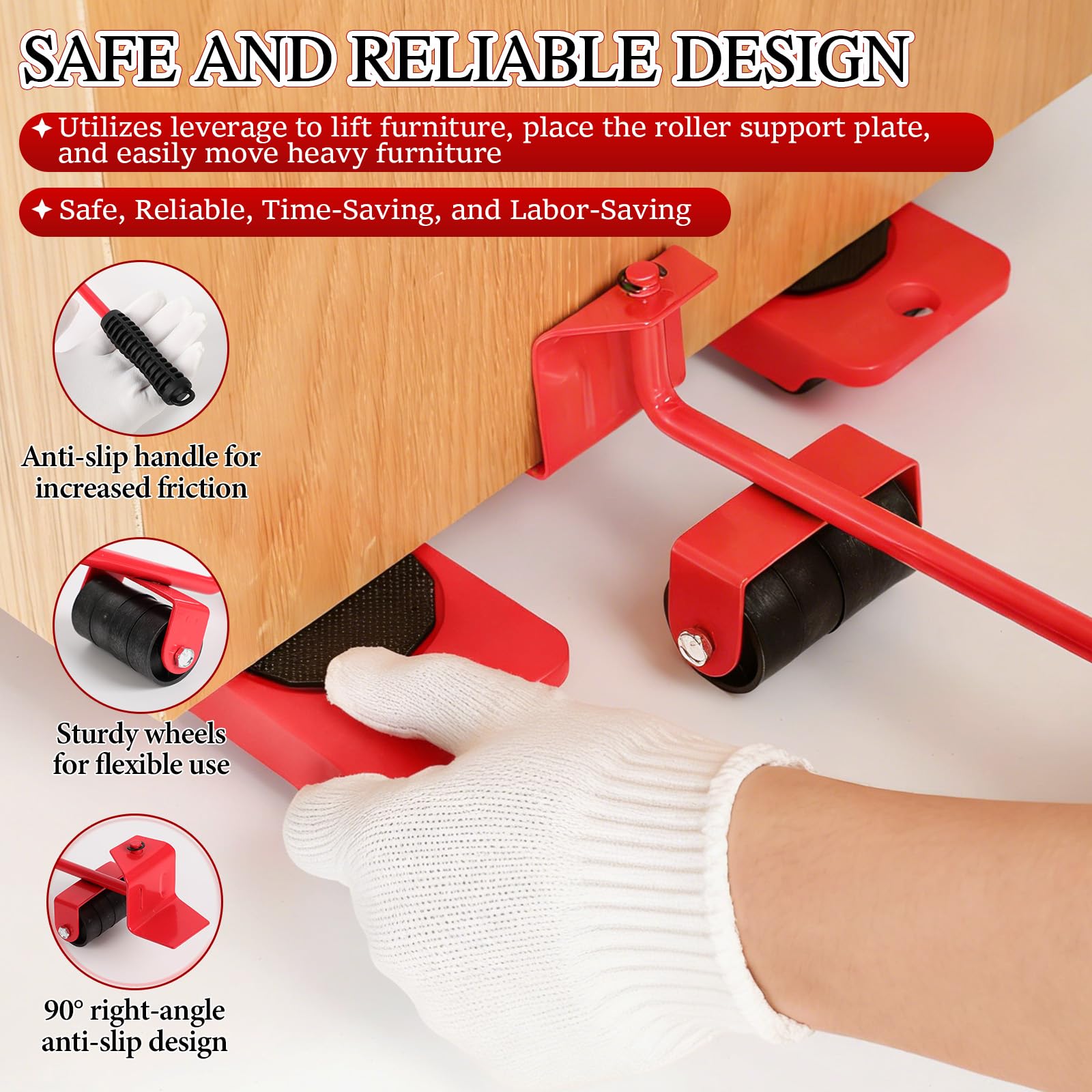 Ergonomic handle design helps distribute force for comfortable lifting.