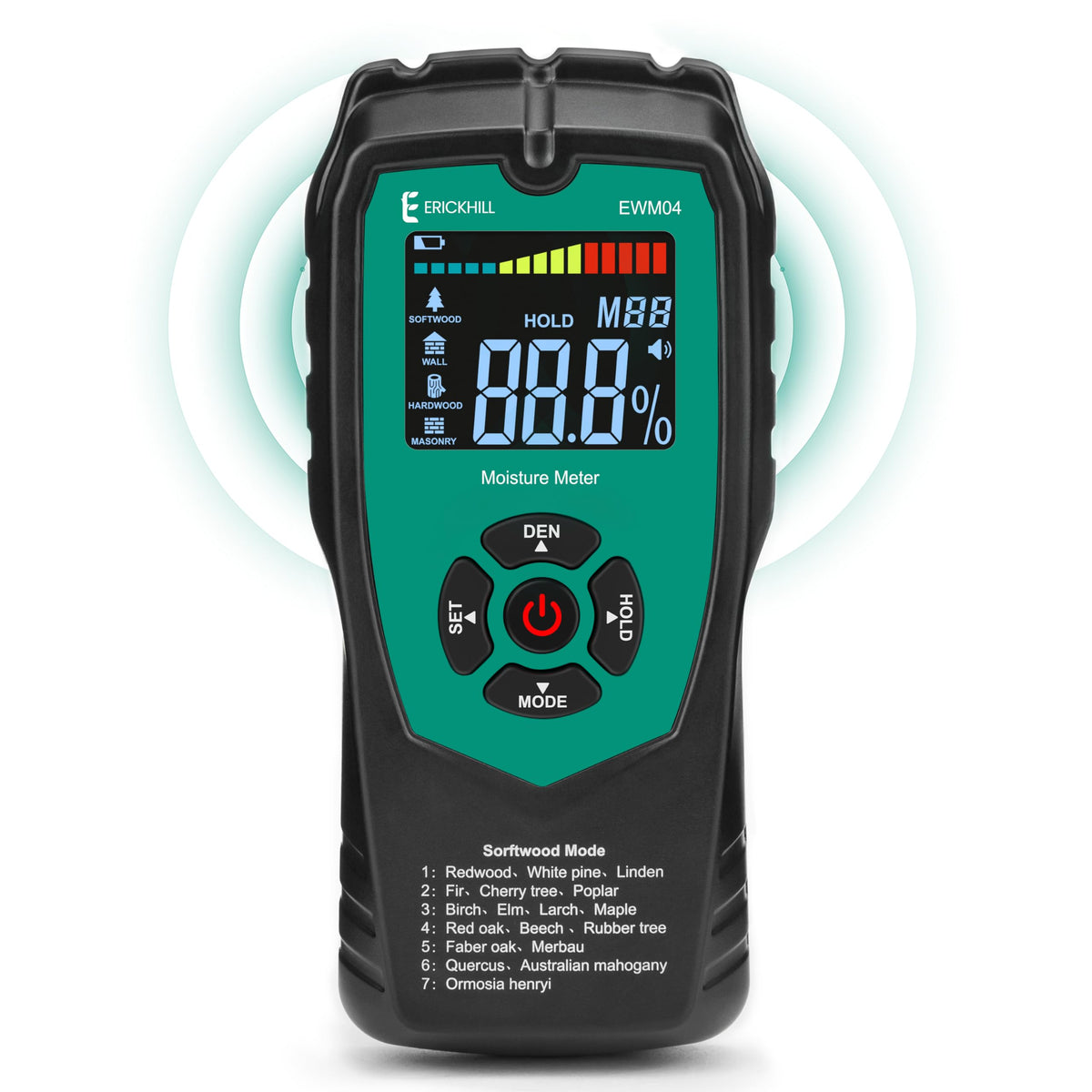 ERICKHILL Pinless Moisture Meter on the wall performing a non-destructive moisture check