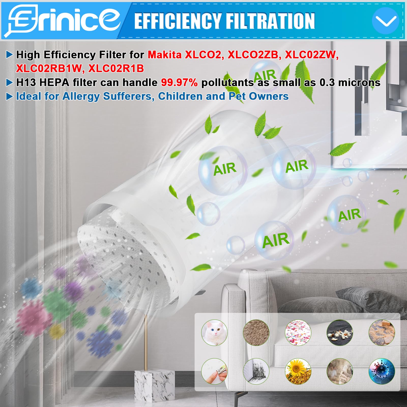 Erinice compatibility label confirming XLC02ZB, XLC02ZW, XLC02RB1W, XLC02R1B models.