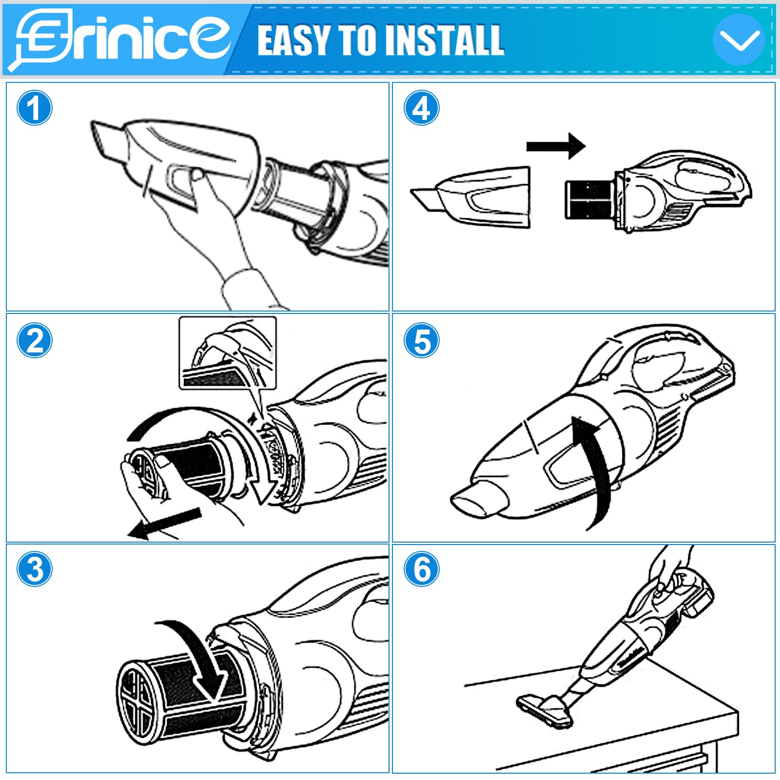 Erinice hard floor performance with cloth filters maintaining airflow.