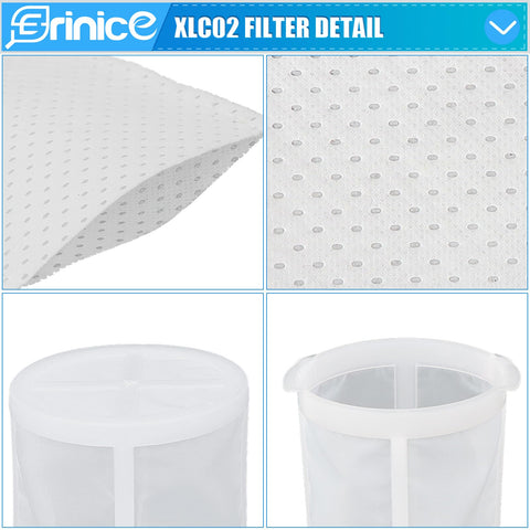 Erinice pre-filter for XLC02 highlights pre-motor protection and extended suction life.