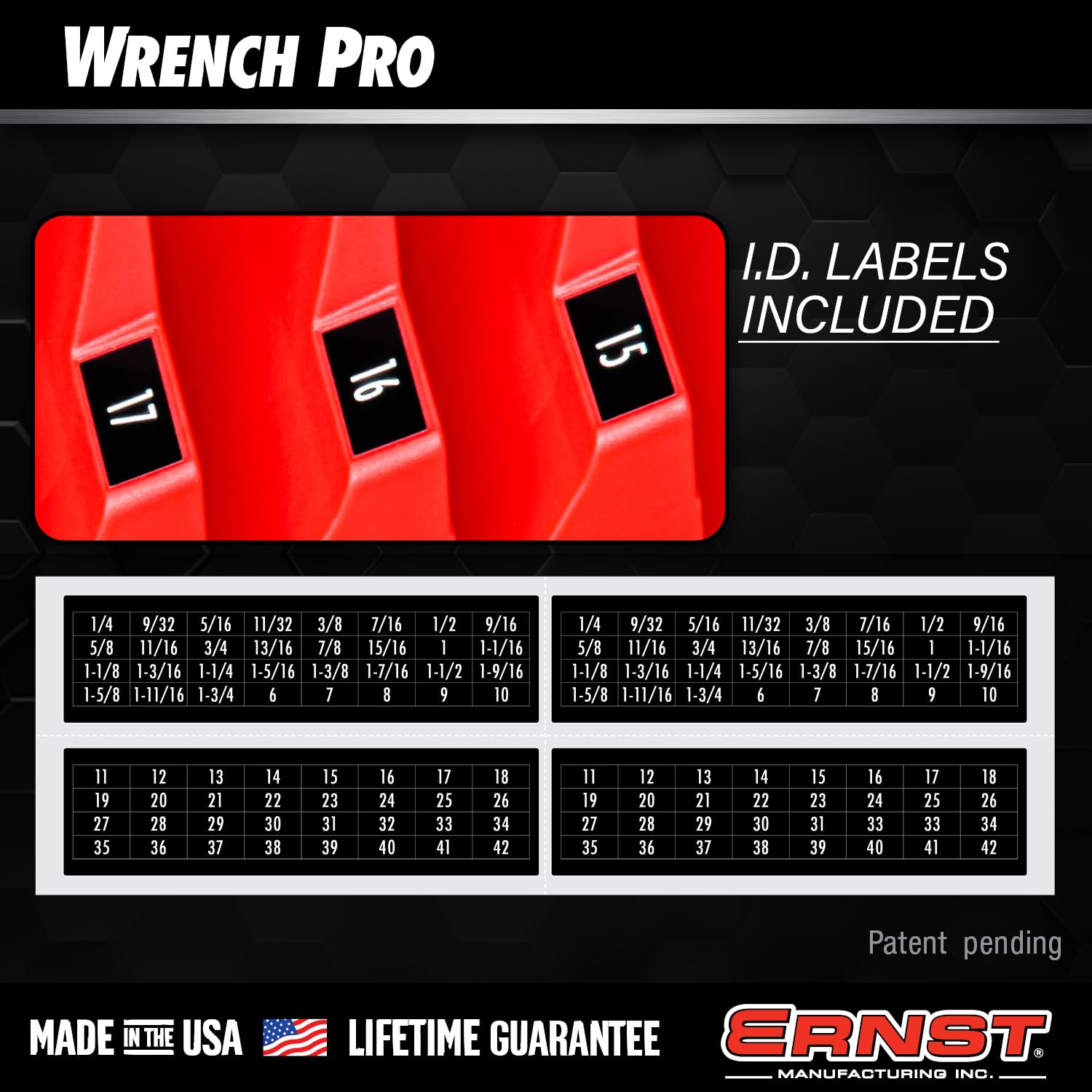 Covers 6 mm to 38 mm (1/4 inch to 1 1/2 inch) for versatile wrench sets.
