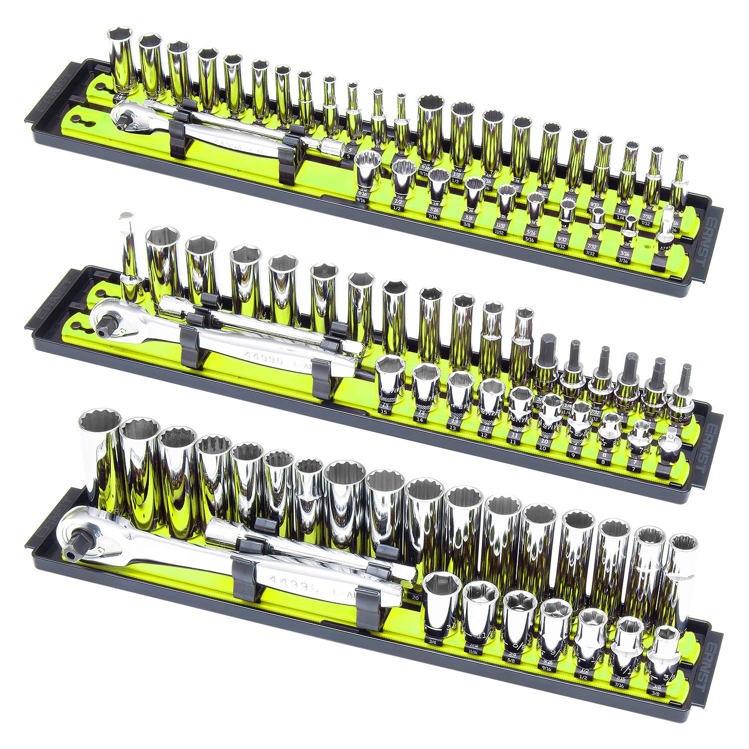 ERNST Socket Boss 3-Pack with push-button rail release enables fast rail removal.