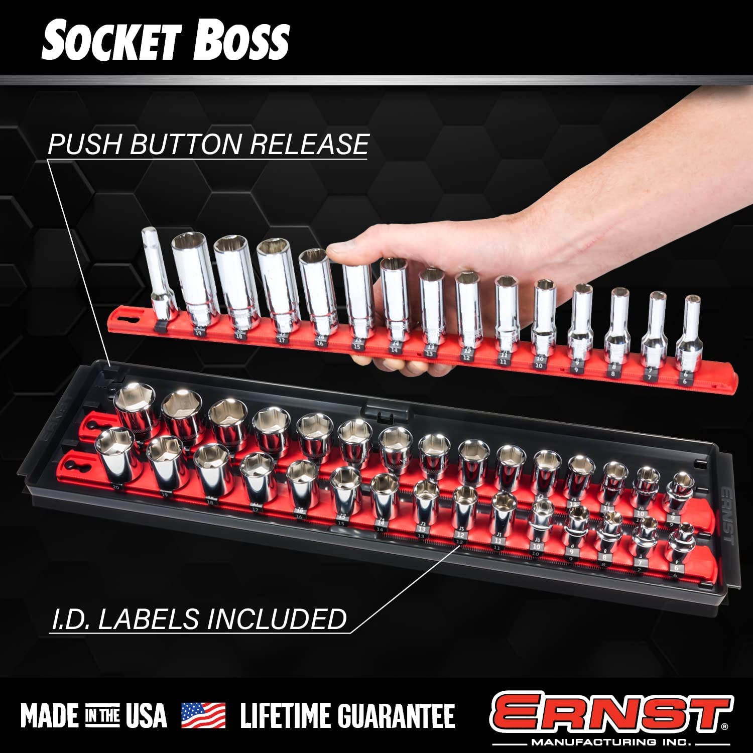 ERNST Socket Boss 114-socket capacity helps keep a large toolkit organized.