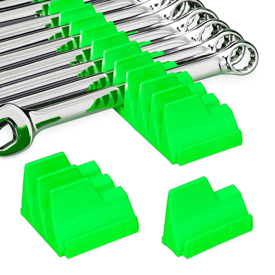 Ernst Manufacturing Wrench Pro organizer full-set view in green for quick size selection.