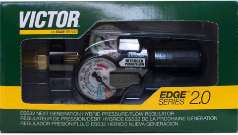ESAB Victor Edge 2.0 nitrogen CGA-580 connection for tool-less setup.