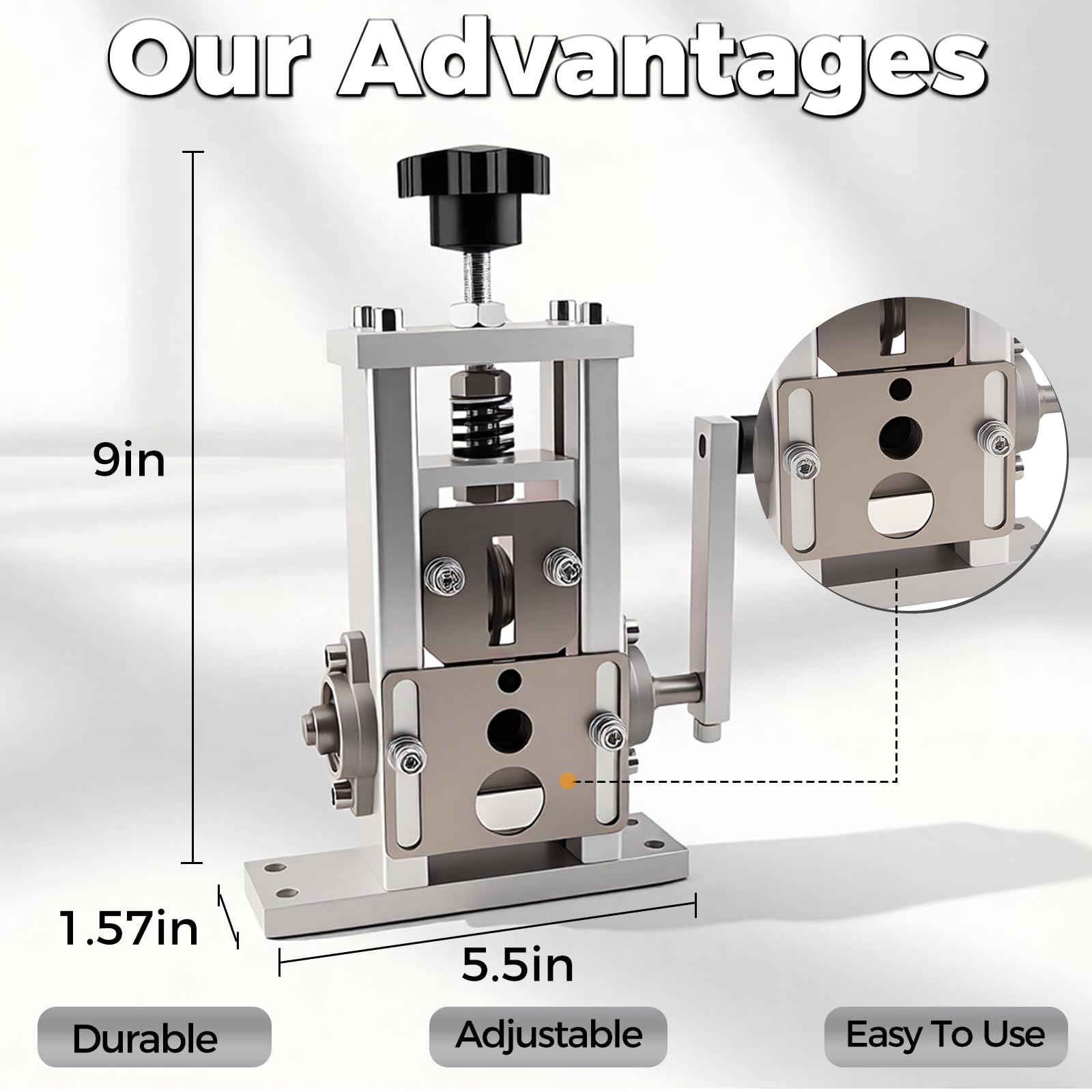 Esakoya wire stripper machine in hand-crank mode demonstrating manual control